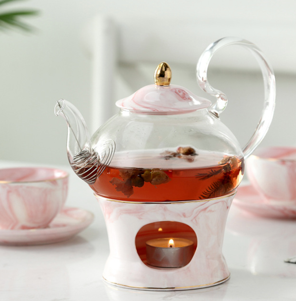 Glass Tea Set with Marble Pattern